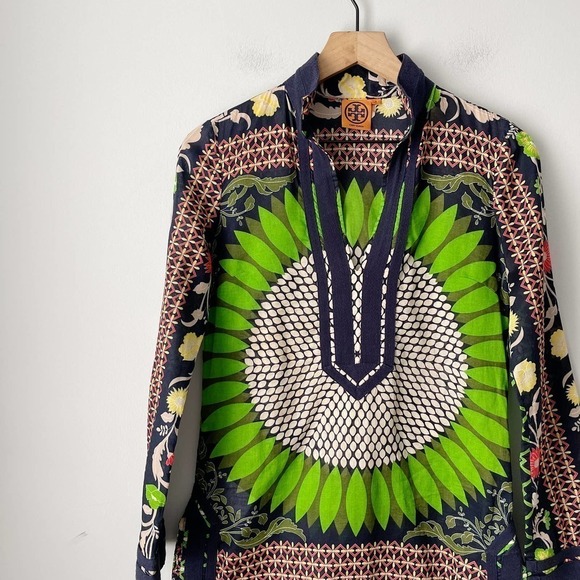 Tory Burch Green and Navy Tunic - Picture 2 of 4